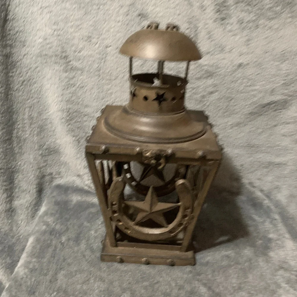 Rustic Metal Horseshoe Texas Star Lantern Western Farmhouse Decor Bronze 13.5in